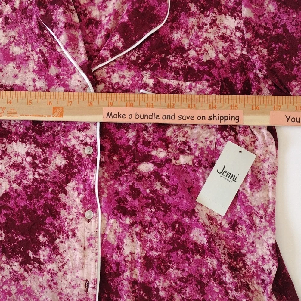 Jenni Pajama Set‎ Women's S Pink Tie Dye Long Sleeve Notch Collar Soft Lounge